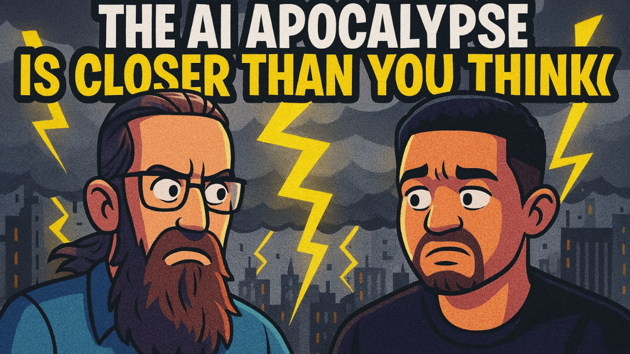 Cartoon image of AI experts discussing superintelligence — The AI Apocalypse Is Closer Than You Think
